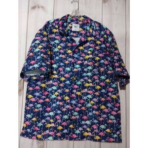 Spicy Tuna Coastal Outfitter Mens Flamingo Print Short Sleeve‎ Button Up Shirt L
